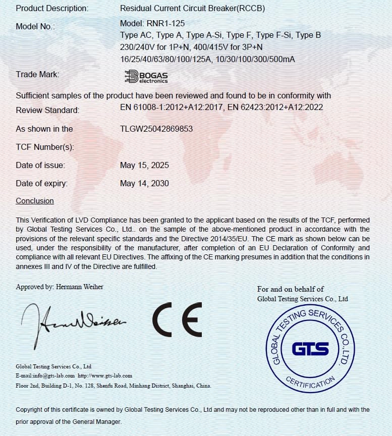 Self-reclosing 40A Type A double-wave immunized residual current device, 6kA 2P 30mA