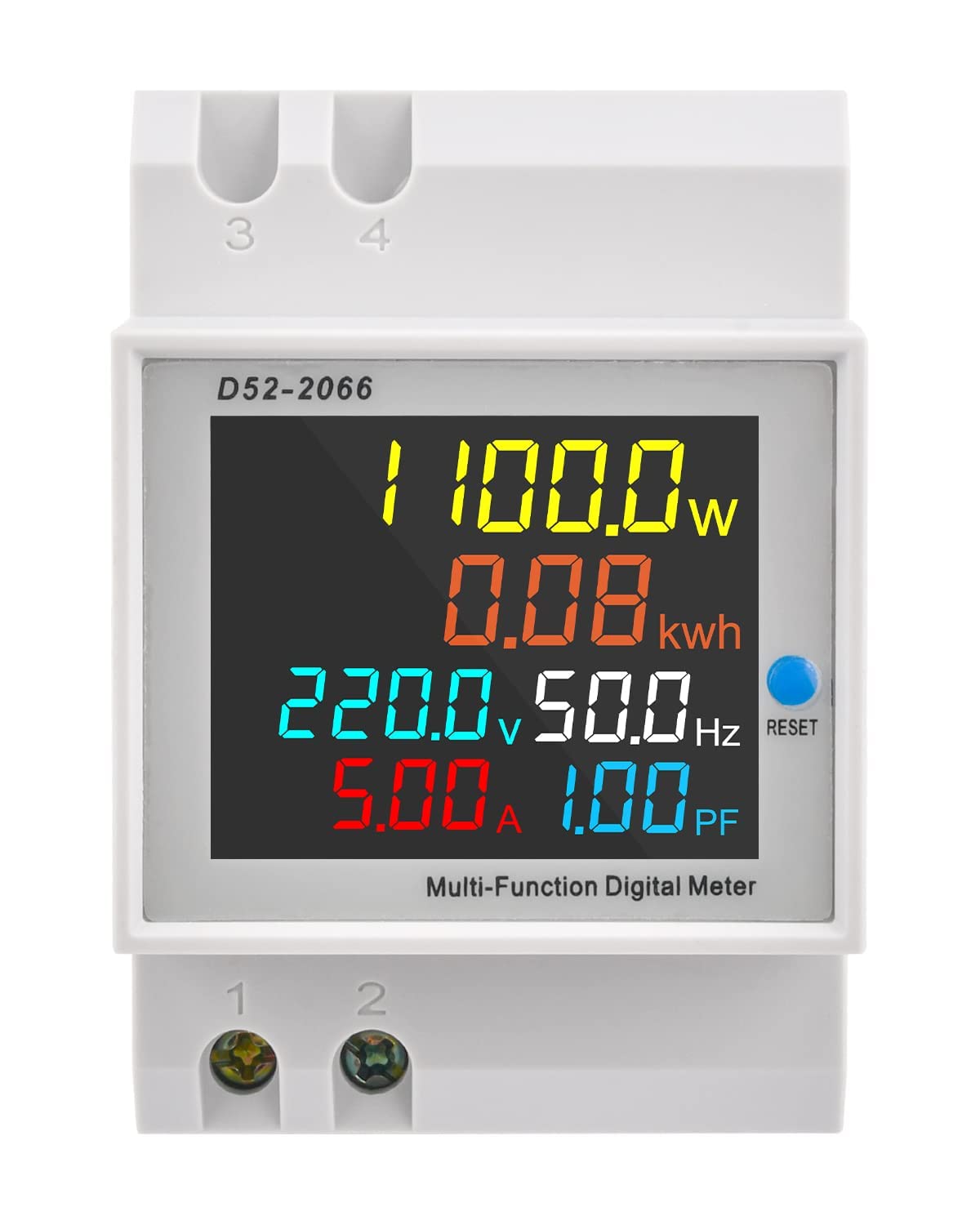 Medidor eléctrico 6 en 1 carril din. Tensión, Intensidad, Frecuencia, Potencia, Factor de Potencia y Consumo.