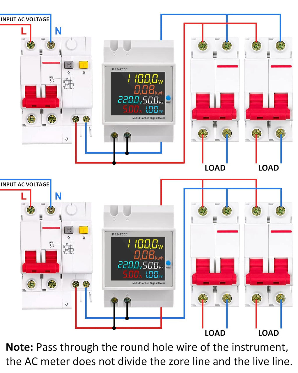 Medidor eléctrico 6 en 1 carril din. Tensión, Intensidad, Frecuencia, Potencia, Factor de Potencia y Consumo.