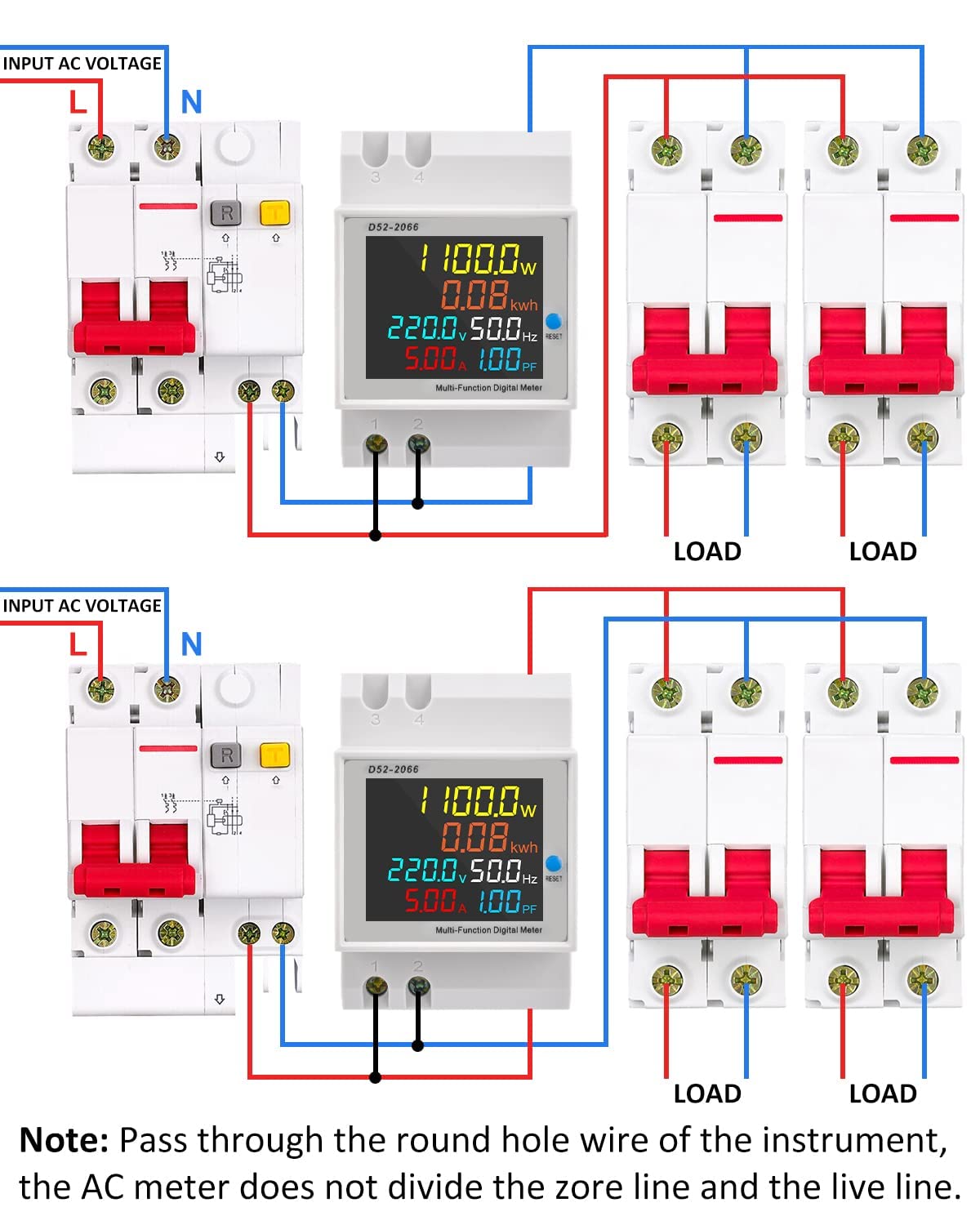 Medidor eléctrico 6 en 1 carril din. Tensión, Intensidad, Frecuencia, Potencia, Factor de Potencia y Consumo.