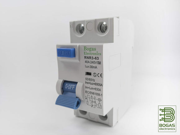Interruptor diferencial superinmunizado SI, 30 mA, 2P, 40 A, Clase A y –  Bogas Electronics