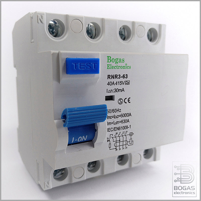 Interruptor Diferencial 40A, 4P Trifásico (3P+N), Clase A Inmunizado doble onda (30mA)